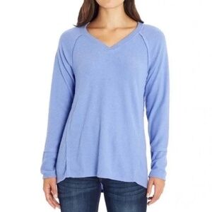 Wildfox Haley Brushed Top V-Neck Long Sleeve Stretch Pullover Purple Women L
